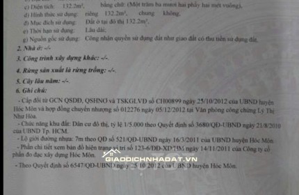 Bán 132m2 đất thổ cư khu biệt thự Xuân Thới Sơn ,Hóc Môn